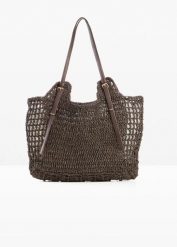 Torba shopper z ozdobnymi sprzączkami. Brązowe shopper bag damskie bonprix, bez wzorów, bez dodatków. Za 127.99 zł.