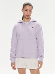 Tommy Jeans Bluza Badge DW0DW17955 Fioletowy Relaxed Fit. Fioletowe bluzy bez kaptura damskie Tommy Jeans, m, z bawełny. Za 399.99 zł.