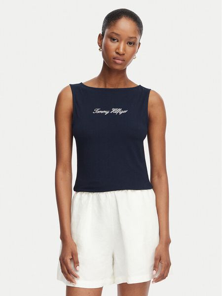 Tommy Hilfiger Top Classic WW0WW50947 Granatowy Regular Fit. Niebieskie topy damskie Tommy Hilfiger, xl, bez wzorów, z bawełny, bez kołnierzyka. Za 169.99 zł.