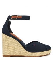 Tommy Hilfiger Półbuty Flag High Wedge Espad Closed Toe FW0FW08494 Granatowy. Niebieskie półbuty damskie Tommy Hilfiger, bez wzorów, z materiału, bez obcasa, na koturnie. Za 259.99 zł.