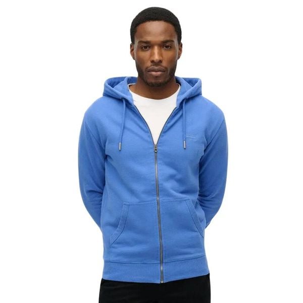 Bluza z kapturem i zamkiem błyskawicznym Superdry Logo Essential. Niebieskie bluzy z kapturem męskie Superdry., xl. Za 344.05 zł.