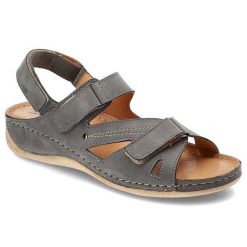 Szare Sandały Pollonus Wygodne Skórzane Buty Damskie. Szare sandały damskie Pollonus, bez wzorów, ze skóry, bez obcasa. Za 209.00 zł.