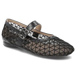 Baleriny damskie Filippo, cholewka z materiału tekstylnego siateczkowego z wykończeniem ze skóry naturalnej licowej na płaskiej podeszwie, czarne, DP. Czarne baleriny damskie Filippo, bez wzorów, ze skóry, bez obcasa, na płaskiej podeszwie. Za 169.00 zł.