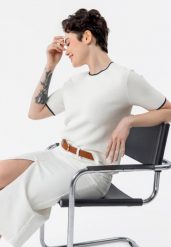 Bluzka w prążki TM-SANTE. Niebieskie topy sportowe damskie Volcano, m, bez wzorów, z dzianiny, bez ramiączek. Za 109.99 zł.