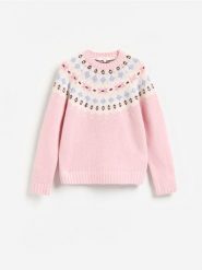 Wełniany sweter - pastelowy róż. Czerwone swetry klasyczne damskie Reserved, l, z wełny, bez kołnierzyka. Za 259.99 zł.