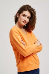 Bluza z dekoltem w serek pomarańczowa. Brązowe bluzy bez kaptura damskie MOODO, xs, z bawełny. W wyprzedaży za 49.99 zł.