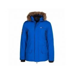 Parka Peak Mountain Capeak. Niebieskie parki męskie Peak Mountain, na zimę, l, bez wzorów, z futra. Za 336.50 zł.