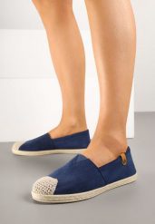 Granatowe Espadryle ze Zdobieniami z Plecionki i Elastyczną Wstawka Nelithae. Niebieskie espadryle damskie Born2be, z aplikacjami, bez obcasa. Za 44.99 zł.