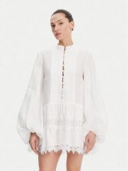 Bardot Sukienka letnia Antonia Lace Trim 59849DB Biały Relaxed Fit. Białe sukienki damskie BARDOT, na lato, bez wzorów, ze lnu, bez kołnierzyka, bez ramiączek. Za 539.99 zł.