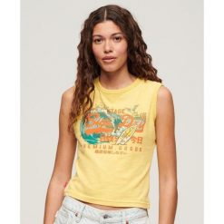 Koszulka bez rękawów Slim LA Vintage Logo Graphic od SUPERDRY. Żółte bielizna termoaktywna damska Superdry., bez wzorów. Za 167.05 zł.