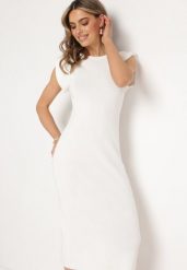 Biała Sukienka Bodycon z Prążkowanej Dzianiny z Rozcięciem Roleria. Białe sukienki damskie Born2be, na co dzień, bez wzorów, z dzianiny, eleganckie, bez kołnierzyka, bez ramiączek, midi, bodycon. Za 119.99 zł.