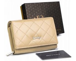 Portfel skórzany Rovicky [DH] R-RD-02-GCL-Q beżowy. Brązowe portfele damskie ROVICKY, bez wzorów, ze skóry. Za 89.99 zł.