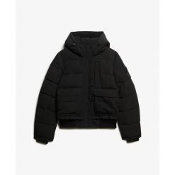Damska kurtka puchowa Superdry Everest. Czarne kurtki damskie Superdry., bez wzorów, z puchu, bez kaptura. Za 731.90 zł.