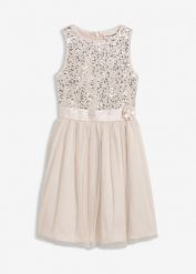 Sukienka. Szare sukienki dziewczęce bonprix, z aplikacjami, z satyny, bez ramiączek. Za 149.99 zł.