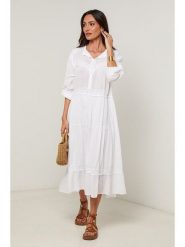 Le Monde du Lin Sukienka w kolorze białym rozmiar: 38/40. Białe sukienki damskie Le Monde du Lin, bez wzorów, z bawełny, bez kołnierzyka, bez ramiączek, midi. Za 165.99 zł.