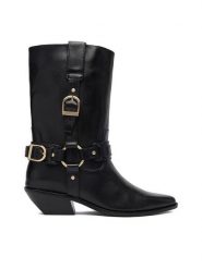 Badura Kowbojki EO-CELINE-121862 Czarny. Czarne botki damskie Badura, ze skóry, bez obcasa, na słupku, bez zapięcia. Za 599.99 zł.