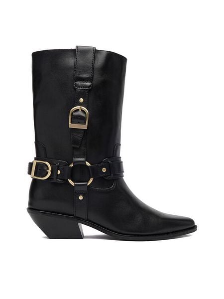 Badura Kowbojki EO-CELINE-121862 Czarny. Czarne botki damskie Badura, ze skóry, bez obcasa, na słupku, bez zapięcia. Za 599.99 zł.