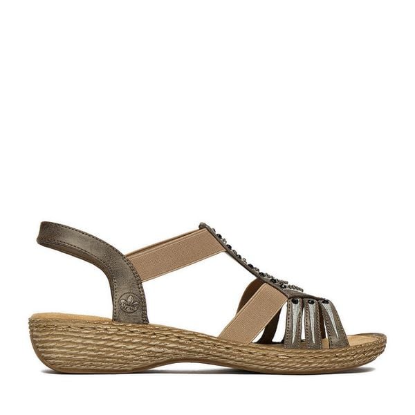 Sandały Rieker. Szare sandały damskie Rieker, bez wzorów, bez obcasa, na płaskiej podeszwie. Za 299.99 zł.