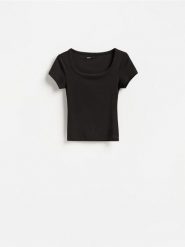 T-shirt slim fit z modalem - ciemnobrązowy. Brązowe t-shirty damskie Reserved, l, bez wzorów, z dzianiny, bez kołnierzyka. Za 39.99 zł.