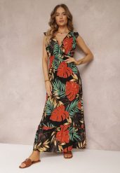 Czarna Kopertowa Sukienka Maxi z Wiskozy z Gumkami w Talii Leamone. Czarne sukienki damskie Renee, na imprezę, l, bez wzorów, z wiskozy, bez kołnierzyka, bez ramiączek, maxi, kopertowe. W wyprzedaży za 59.49 zł.