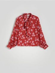 Koszula z ozdobnym wiązaniem - wielobarwny. Koszule damskie Reserved, l, bez wzorów, z tkaniny, bez kołnierzyka, bez ramiączek. W wyprzedaży za 49.99 zł.