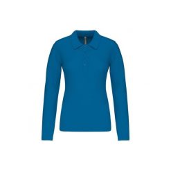 Damska koszulka polo pique z długim rękawem Kariban. Niebieskie bluzki damskie KARIBAN, bez wzorów, bez kołnierzyka, bez ramiączek. Za 136.00 zł.