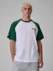 4F T-shirt loose z nadrukiem męski - zielony L. Zielone t-shirty męskie 4f, l, bez wzorów, z bawełny, bez kołnierzyka. Za 59.99 zł.