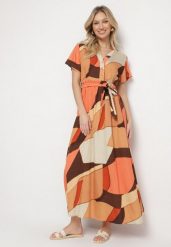 Jasnobrązowa Sukienka Rozkloszowana z Wiskozy w Geometryczny Wzór z Paskiem Ranislla. Brązowe sukienki damskie Born2be, na co dzień, l, bez wzorów, z wiskozy, eleganckie, bez kołnierzyka, bez ramiączek, maxi, rozkloszowane. W wyprzedaży za 79.99 zł.