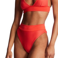 Dół od kostiumu kąpielowego Billabong Lined Up Rise. Czerwone bikini damskie Billabong, bez wzorów. Za 109.99 zł.