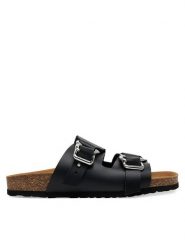 LOVE MOSCHINO Klapki JA28273G1MIA000A Czarny. Czarne klapki damskie Love Moschino, bez wzorów, ze skóry, bez obcasa. Za 479.99 zł.