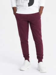 Męskie dresowe spodnie bawełniane joggery BASIC – bordowe V3 - Rozmiar: S. Czerwone spodnie dresowe męskie Ombre Clothing, z bawełny. W wyprzedaży za 149.99 zł.