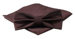 Mucha Męska z Poszetką, Brązowa Jednokolorowa w Drobny Prążek -ALTIES. Brązowe krawaty i muchy męskie Alties, bez wzorów, eleganckie. Za 54.00 zł.