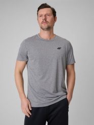 4F Koszulka treningowa regular szybkoschnąca męska - granatowa S. Niebieskie t-shirty sportowe męskie 4f, m, ze skóry, bez ramiączek, na fitness i siłownię. Za 89.99 zł.