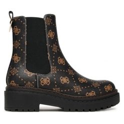 Sztyblety Guess. Brązowe botki damskie Guess, bez obcasa, na płaskiej podeszwie, bez zapięcia. Za 479.99 zł.
