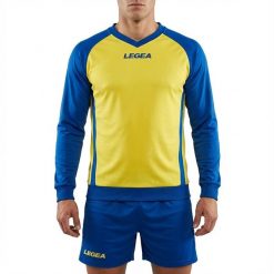 Męska Koszulka Piłkarska z Długim Rękawem Amsterdam Żółto-Niebieska. Niebieskie t-shirty sportowe męskie Legea, m, z dresówki, bez ramiączek, na fitness i siłownię. W wyprzedaży za 56.00 zł.