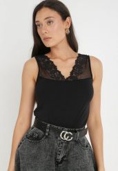 Czarny Top Theophochis. Czarne topy damskie Born2be, l, bez wzorów, z bawełny, bez kołnierzyka. Za 29.99 zł.