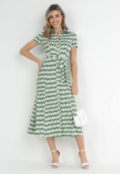 Zielona Koszulowa Sukienka Maxi z Materiałowym Paskiem Rainora. Zielone sukienki damskie Born2be, na co dzień, l, bez wzorów, z materiału, eleganckie, bez kołnierzyka, bez ramiączek, maxi, kopertowe. W wyprzedaży za 175.99 zł.