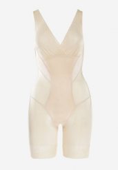 Beżowe Modelujące Body z Koronkowymi Wstawkami Tisella. Brązowe body damskie Renee, bez wzorów, z koronki. Za 69.99 zł.