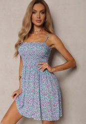 Niebieska Sukienka z Bawełny na Cienkich Ramiączkach z Gumką w Talii Tessinia. Niebieskie sukienki damskie Renee, na co dzień, l, bez wzorów, z bawełny, eleganckie, bez kołnierzyka, bez ramiączek, mini. W wyprzedaży za 27.99 zł.