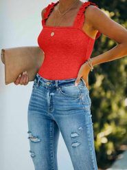 Milan Kiss Top w kolorze koralowym rozmiar: XL. Czerwone topy damskie Milan Kiss, xl, bez wzorów, z bawełny, bez kołnierzyka. Za 57.06 zł.