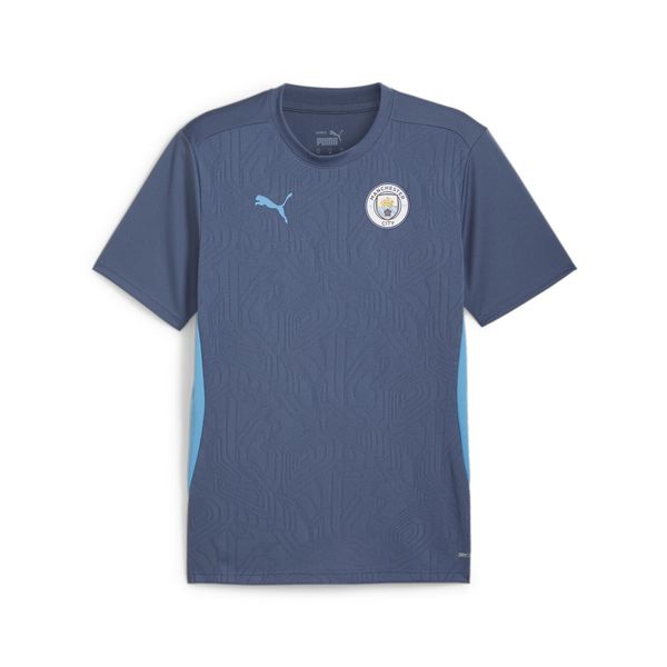 Męska koszulka treningowa Manchester City PUMA Inky Blue Magic. Niebieskie t-shirty sportowe męskie Puma, m, bez ramiączek, na fitness i siłownię. W wyprzedaży za 180.55 zł.