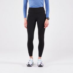 Legginsy do biegania damskie Kiprun Run 100 Warm ocieplane. Czarne legginsy damskie KALENJI, m, bez wzorów, z elastanu. Za 79.99 zł.