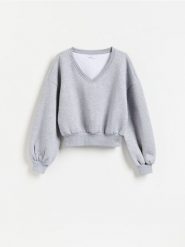 Bluza z bawełną - jasnoszary. Szare bluzy bez kaptura damskie Reserved, l, z bawełny. Za 109.99 zł.