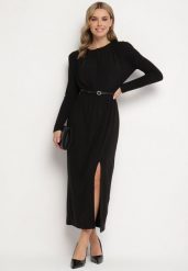 Czarna Wiskozowa Sukienka z Gumką w Talii i Eleganckim Rozcięciem Jistaria. Czarne sukienki damskie Born2be, na co dzień, l, bez wzorów, z wiskozy, eleganckie, bez kołnierzyka, bez ramiączek, maxi. W wyprzedaży za 151.99 zł.
