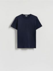 T-shirt regular z modalem - granatowy. Niebieskie t-shirty męskie Reserved, l, bez wzorów, z dzianiny, bez kołnierzyka. Za 99.99 zł.