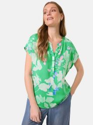 Gerry Weber Bluzka w kolorze zielono-kremowo-jasnoróżowym rozmiar: 38. Brązowe bluzki damskie Gerry Weber, s, bez wzorów, z wiskozy, klasyczne, bez kołnierzyka, bez ramiączek. Za 114.44 zł.