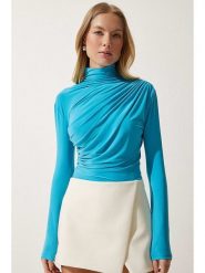 Happiness Istanbul Bluzka w kolorze niebieskim rozmiar: 40. Niebieskie bluzki damskie Happiness Istanbul, bez wzorów, bez kołnierzyka, bez ramiączek. Za 56.79 zł.