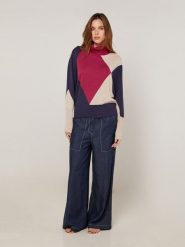 Rodier Golf w kolorze granatowo-beżowo-czerwonym rozmiar: S. Brązowe golfy damskie Rodier, s, bez wzorów, bez ramiączek. Za 274.99 zł.