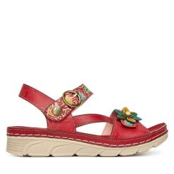 Sandały Laura Vita. Czerwone sandały damskie Laura Vita, bez wzorów, bez obcasa, na płaskiej podeszwie. Za 389.99 zł.