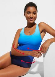 Kostium kąpielowy shape, średni stopień modelowania sylwetki. Niebieskie stroje jednoczęściowe damskie bonprix, bez wzorów. Za 159.99 zł.